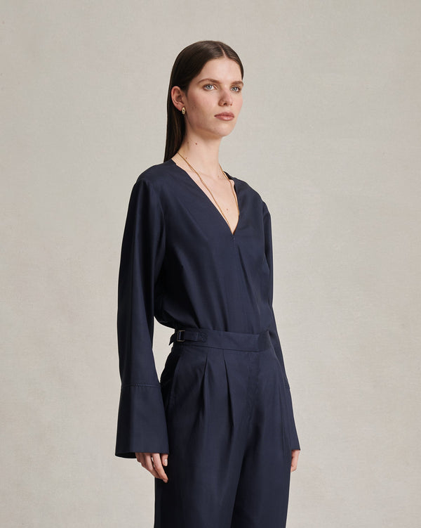 P. Johnson Maria Blouse - Navy Dupioni