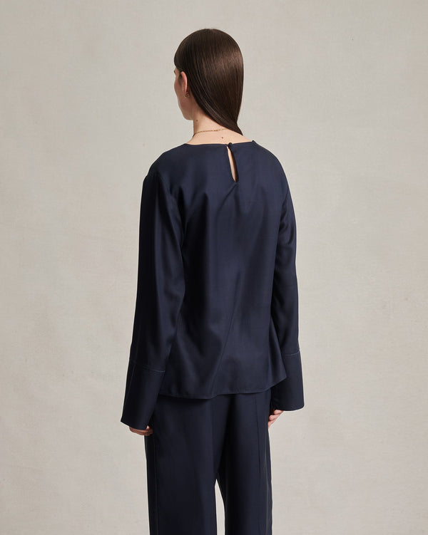 P. Johnson Maria Blouse - Navy Dupioni