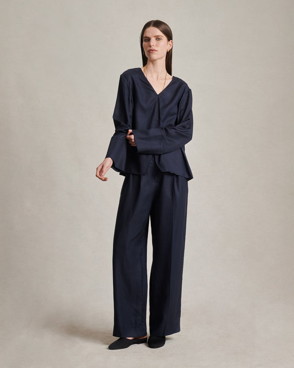 P. Johnson Maria Blouse - Navy Dupioni