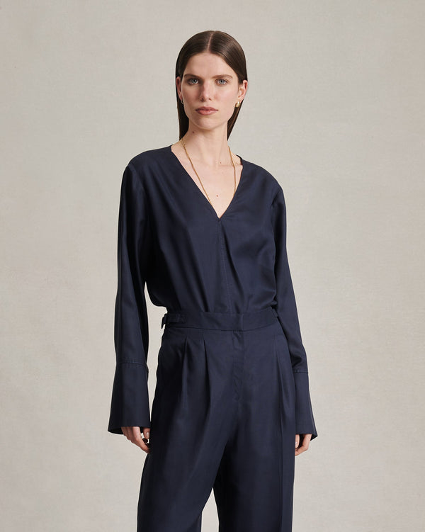 p. johnson Maria Blouse - Navy Dupioni