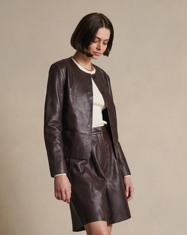 P. Johnson Marina Leather Jacket - Bitter Chocolate