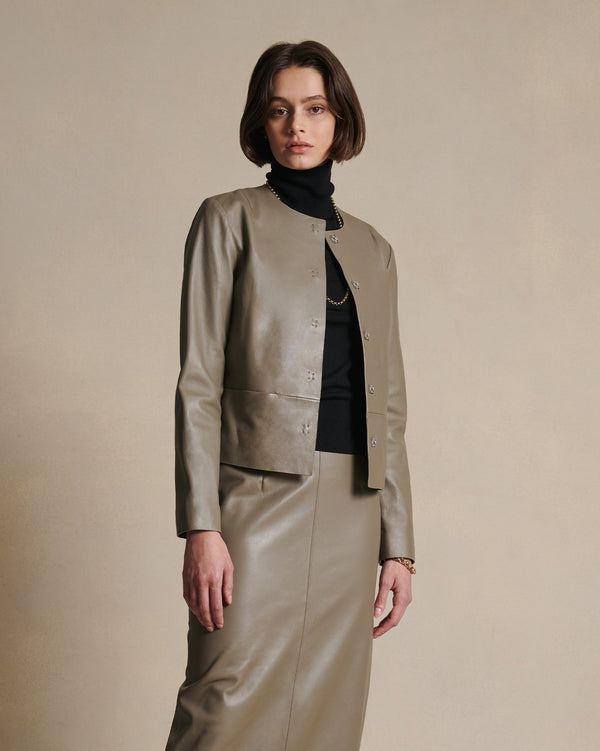 p. johnson Marina Leather Jacket - Taupe