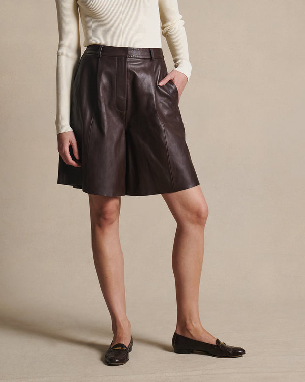P. Johnson Marina Leather Shorts - Bitter Chocolate