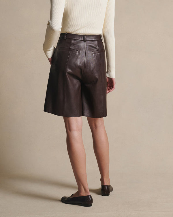 P. Johnson Marina Leather Shorts - Bitter Chocolate