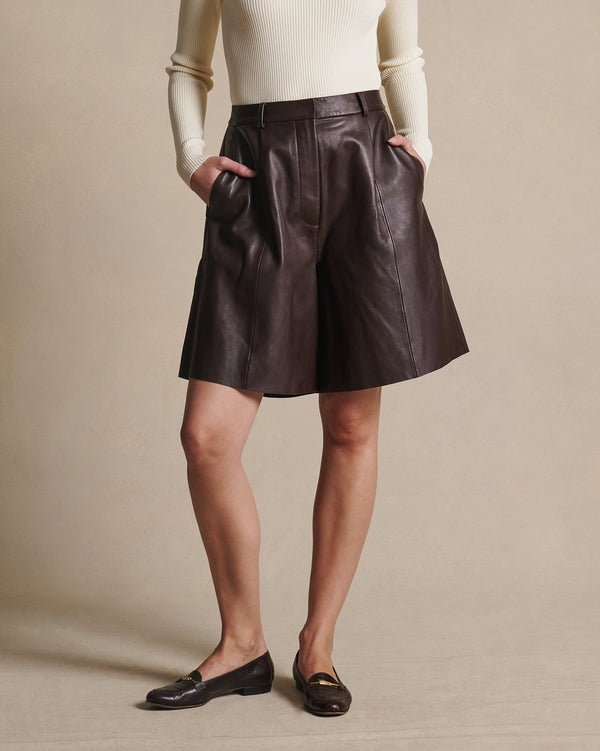 p. johnson Marina Leather Shorts - Bitter Chocolate