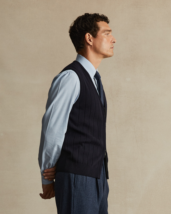 P. Johnson Navy Merino Ribbed Vest