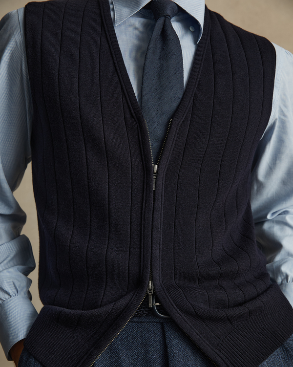 P. Johnson Navy Merino Ribbed Vest