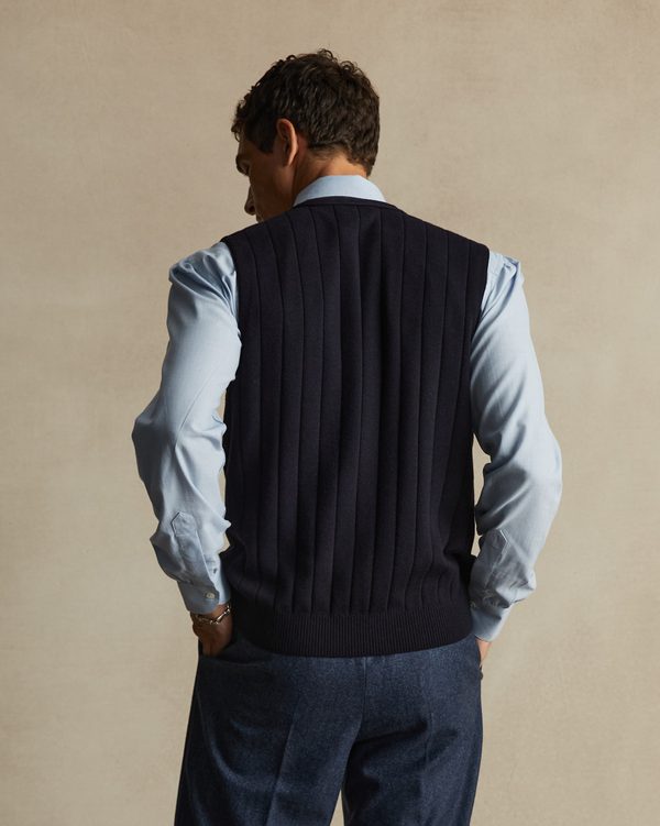 P. Johnson Navy Merino Ribbed Vest