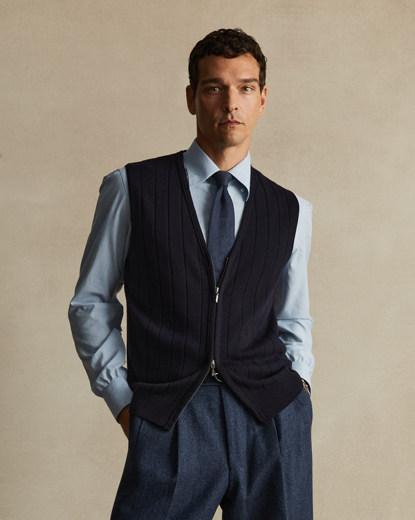 p. johnson Navy Merino Ribbed Vest