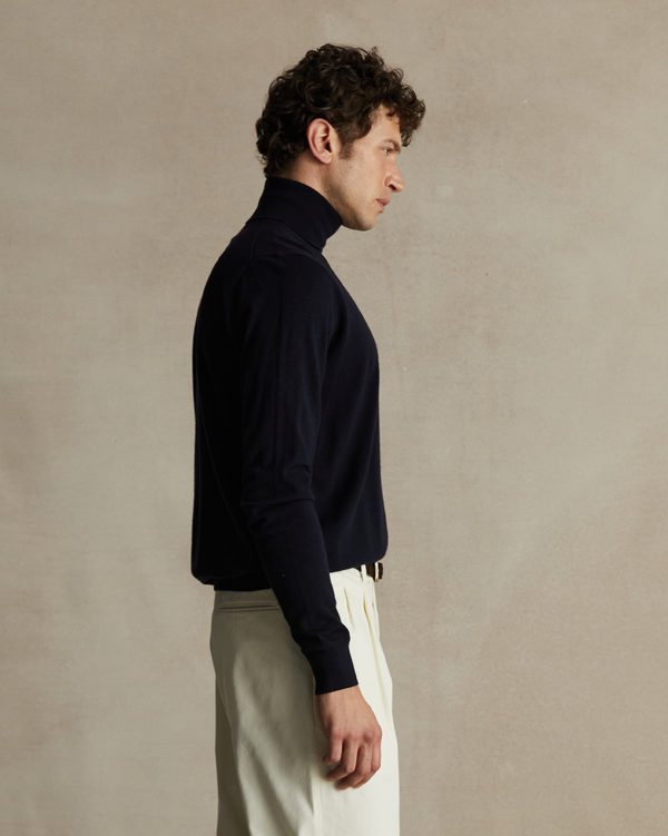 P. Johnson Navy Merino Roll Neck