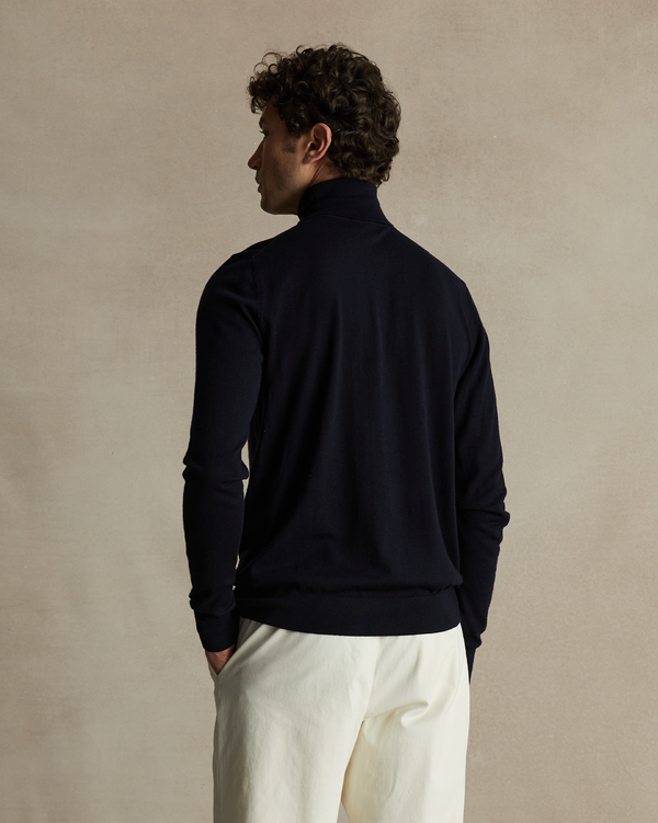 P. Johnson Navy Merino Roll Neck