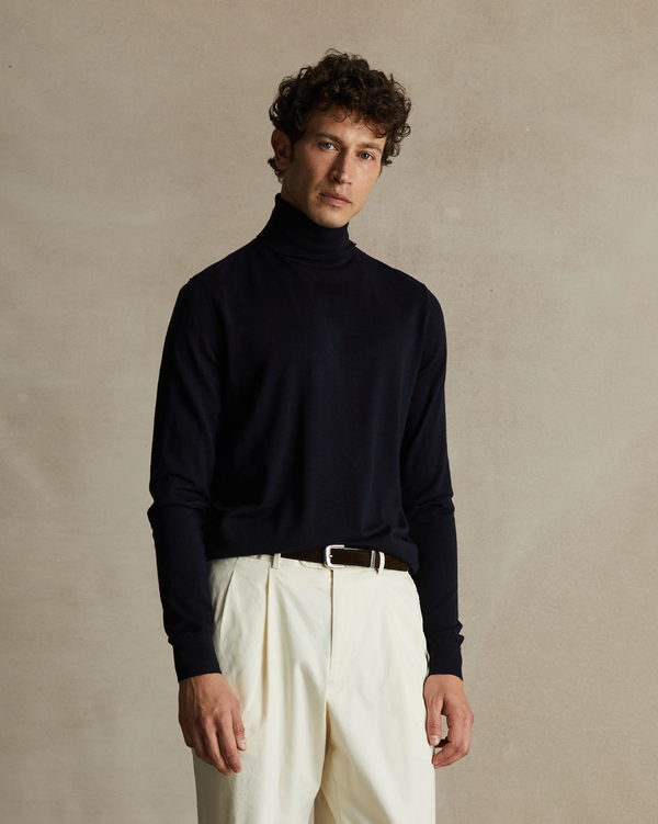 p. johnson Navy Merino Roll Neck
