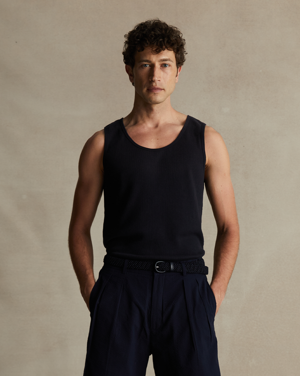 p. johnson Navy Waffle Tank