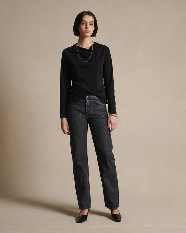 P. Johnson Peta Cowl Neck Top - Black