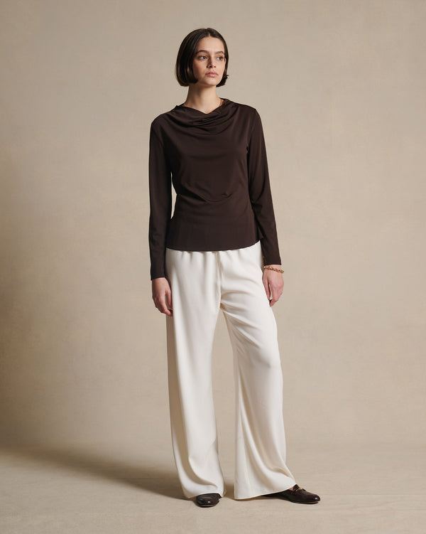 P. Johnson Peta Cowl Neck Top - Coffee