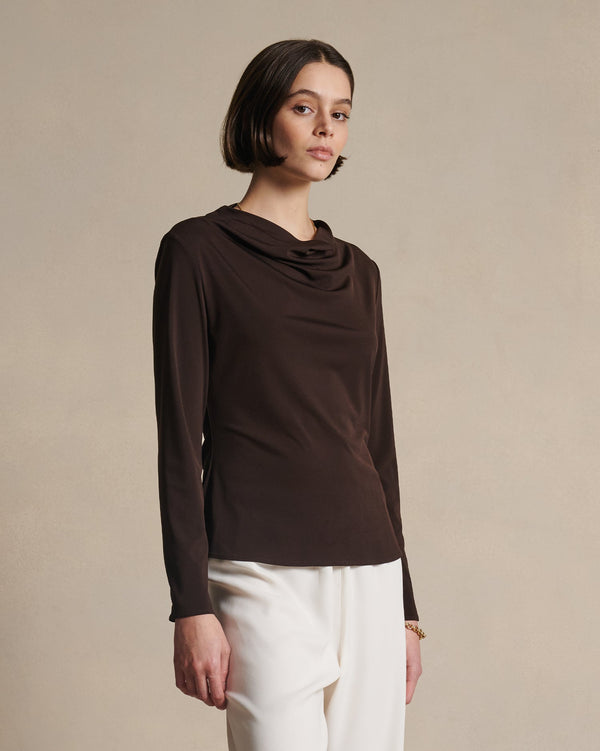 P. Johnson Peta Cowl Neck Top - Coffee