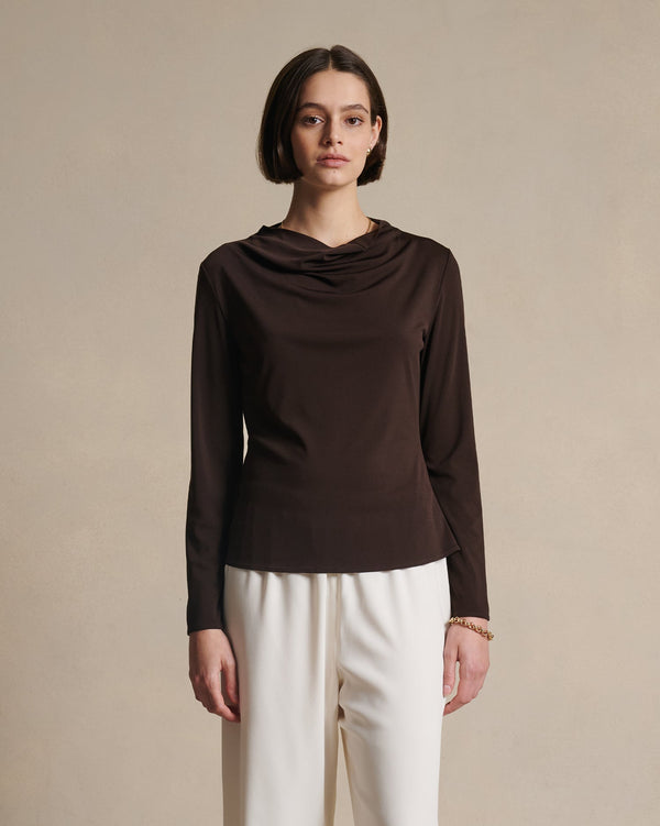 p. johnson Peta Cowl Neck Top - Coffee