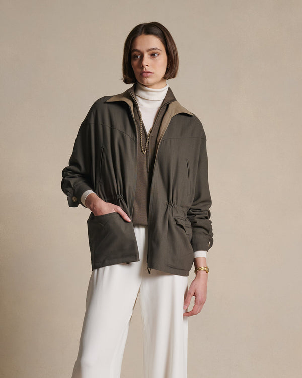 P. Johnson Reine Reversible Jacket - Dark Moss & Taupe