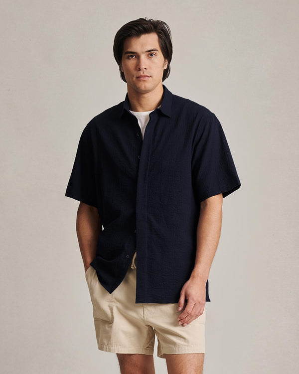 p. johnson Resort Shirt I - Navy Fine Seersucker