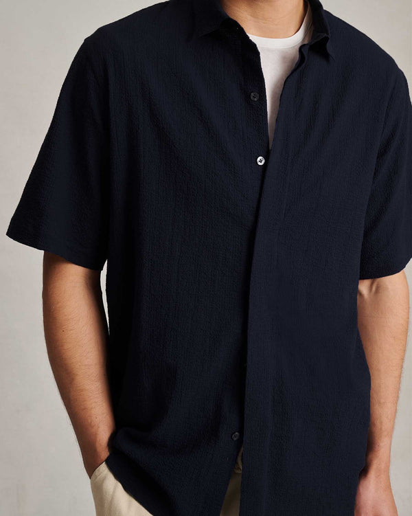 P. Johnson Resort Shirt I - Navy Fine Seersucker