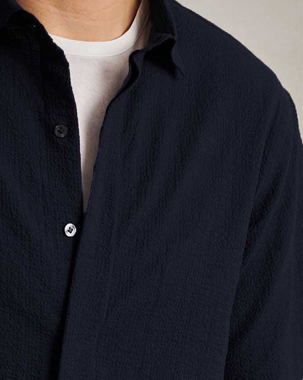 P. Johnson Resort Shirt I - Navy Fine Seersucker