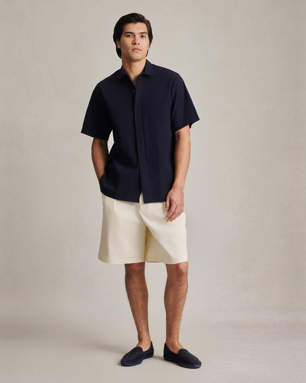 P. Johnson Resort Shirt I - Navy Wide Seersucker
