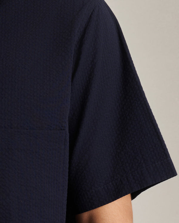 P. Johnson Resort Shirt I - Navy Wide Seersucker