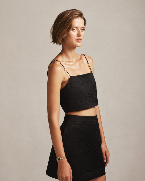 P. Johnson Sabine Quilted Crop Top - Black