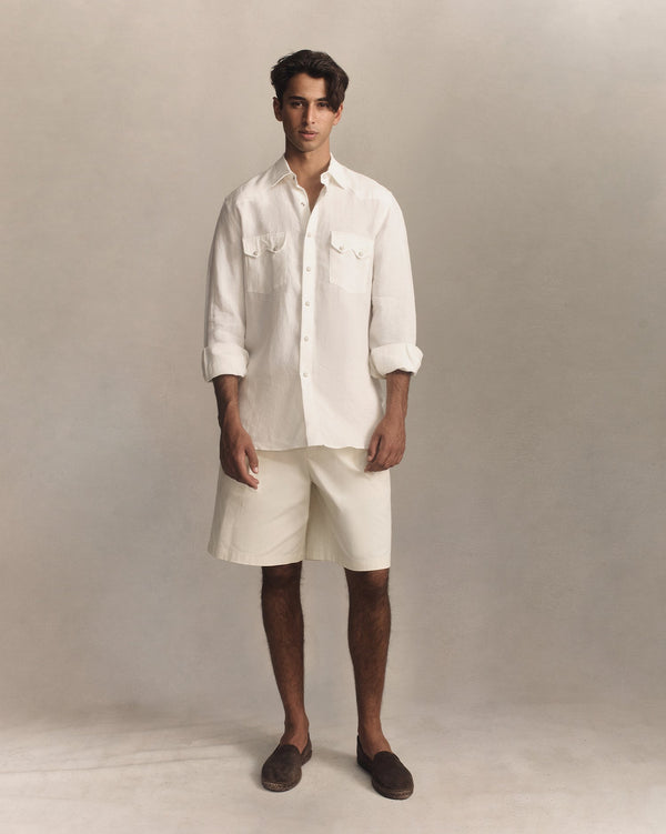 P. Johnson Western Shirt - White Linen Canvas
