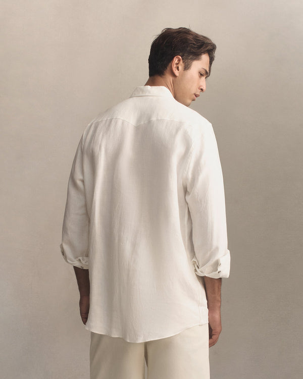 P. Johnson Western Shirt - White Linen Canvas