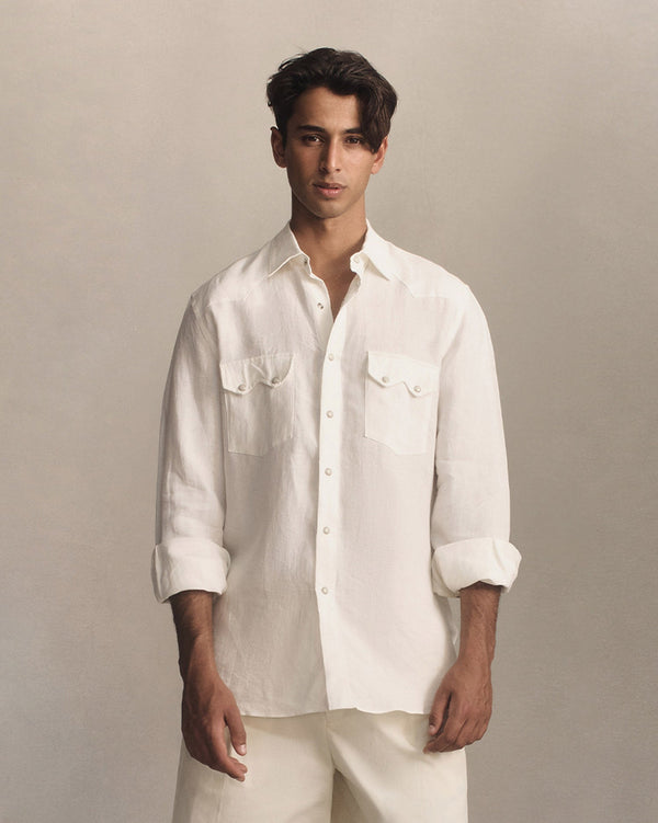 p. johnson Western Shirt - White Linen Canvas