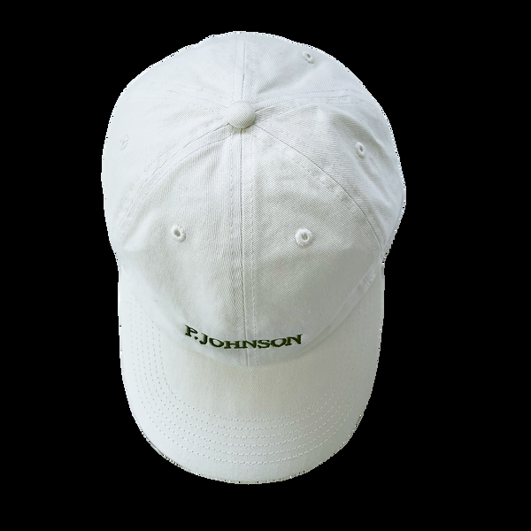 P. Johnson White Serif Dad Cap