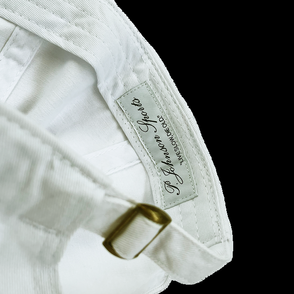 P. Johnson White Serif Dad Cap
