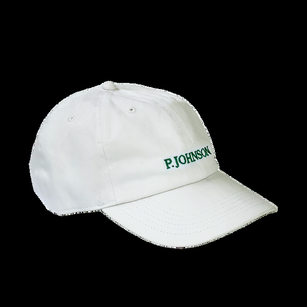 p. johnson White Serif Dad Cap