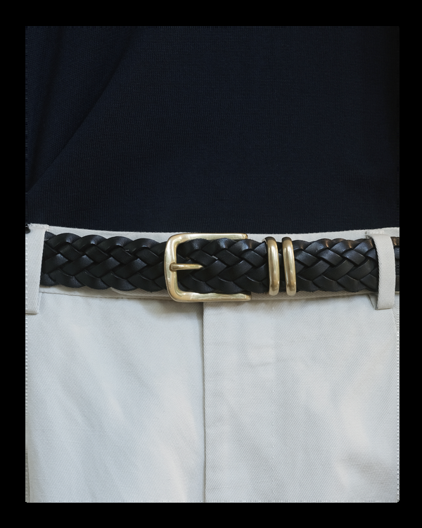 P. Johnson Woven Leather Belt - Black