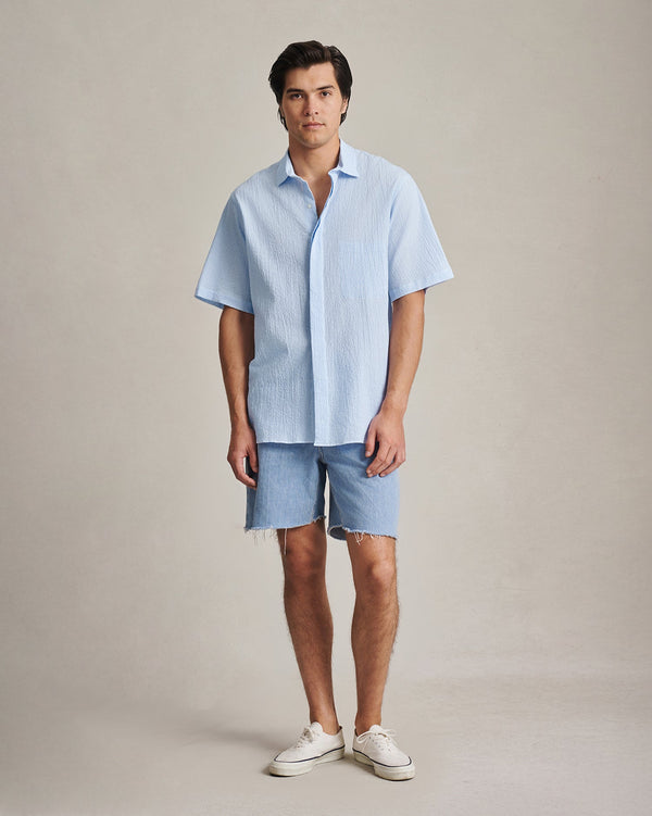P. Johnson Resort Shirt I - Blue Stripe Fine Seersucker