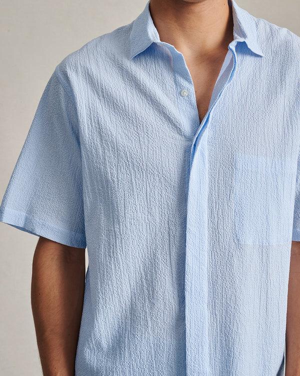 P. Johnson Resort Shirt I - Blue Stripe Fine Seersucker