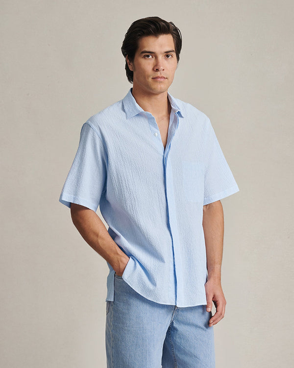 p. johnson Resort Shirt I - Blue Stripe Fine Seersucker