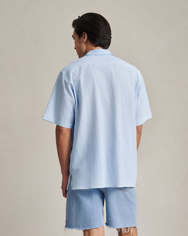 P. Johnson Resort Shirt I - Blue Stripe Fine Seersucker