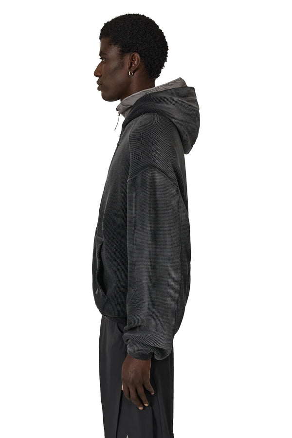 P.a.m. Perks And Mini Bee Sun Faded Waffle Zip Up Hoodie Black
