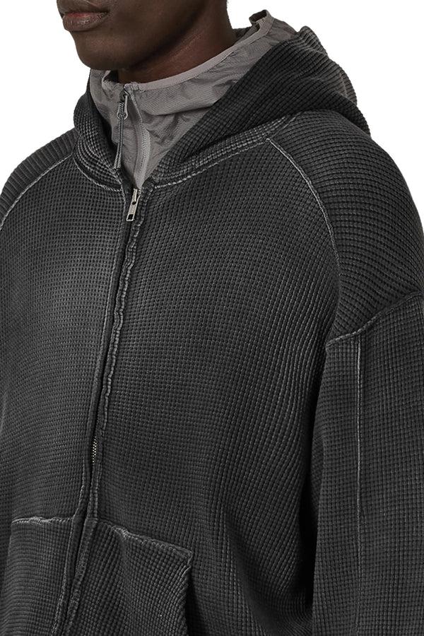 P.a.m. Perks And Mini Bee Sun Faded Waffle Zip Up Hoodie Black