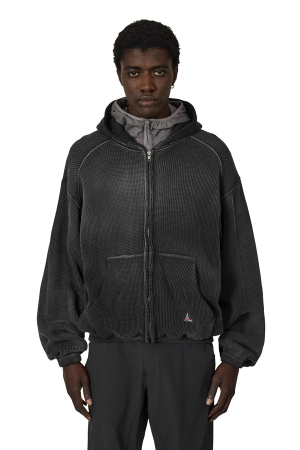 p.a.m. perks and mini Bee Sun Faded Waffle Zip Up Hoodie Black