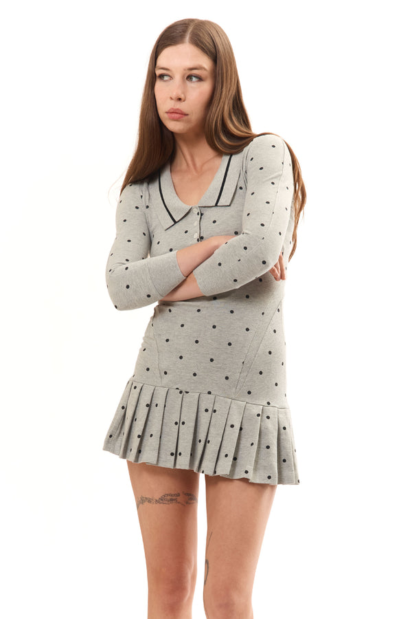 P.a.m. Perks And Mini GREY POLKA DOT L/S AMELIA SHORT DRESS