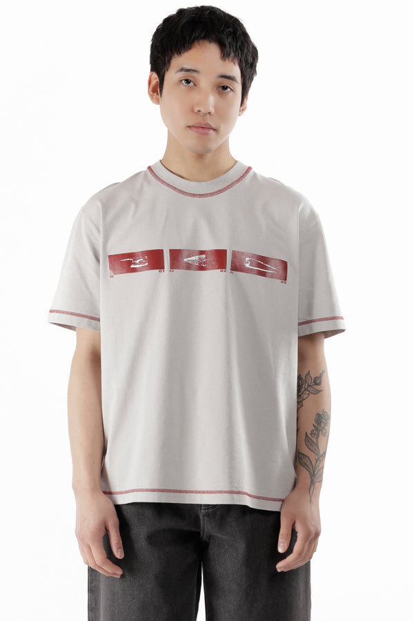 p.a.m. perks and mini Sticks Stitch Organic T Shirt Light Grey