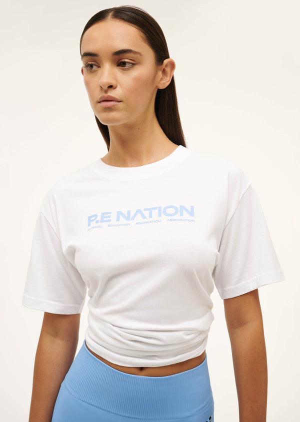 P.e Nation Aero Short Sleeve Tee In White & Cornflower Blue