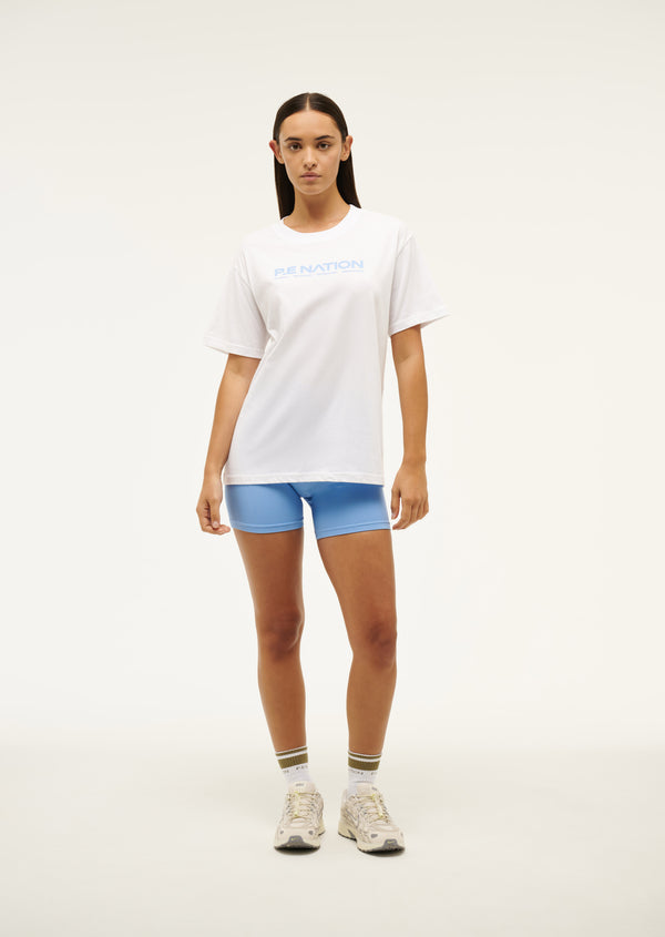 P.e Nation Aero Short Sleeve Tee In White & Cornflower Blue