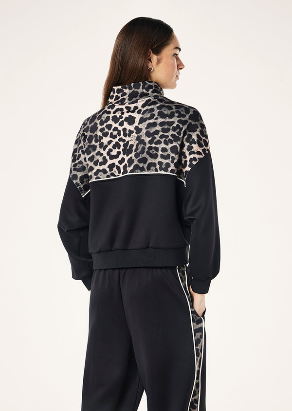 P.e Nation Boundless Zip Neck Sweat In Black & Leopard