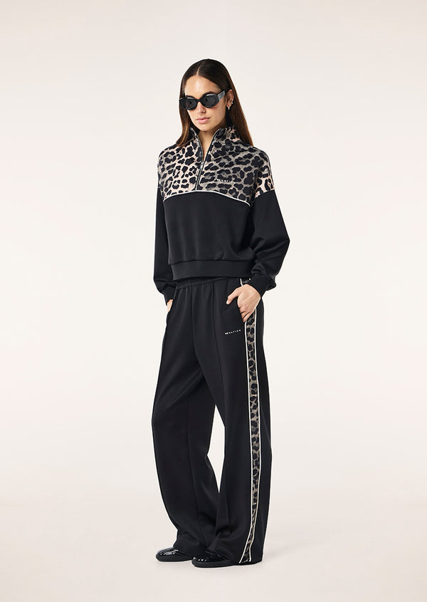 P.e Nation Boundless Zip Neck Sweat In Black & Leopard