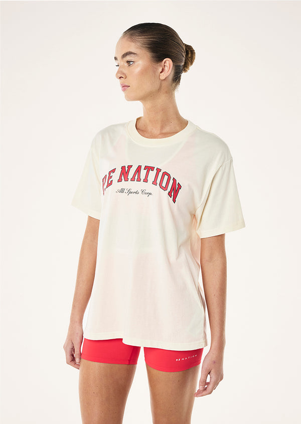 P.e Nation Heritage Tee In Whisper White & Strawberry
