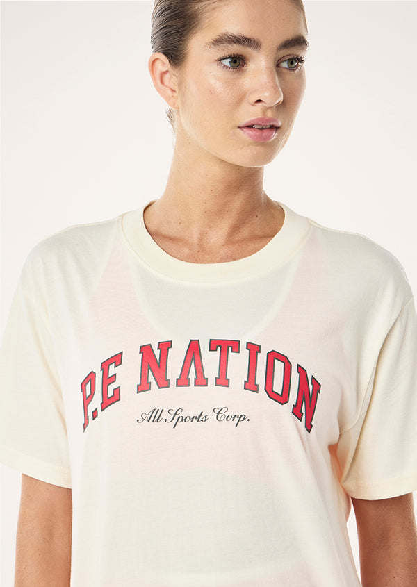 p.e nation Heritage tee in whisper white & strawberry